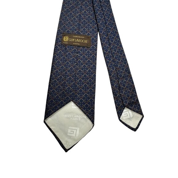 Guy Laroche Paris Navy Blue Patterned Silk Tie Cravates Luxury Formal Wear - Picture 4 of 7
